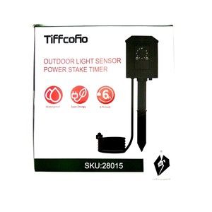 Tiffcofio Outdoor Light Sensor Power Stake Timer Waterproof 6Ft Cord 6 Outlets
